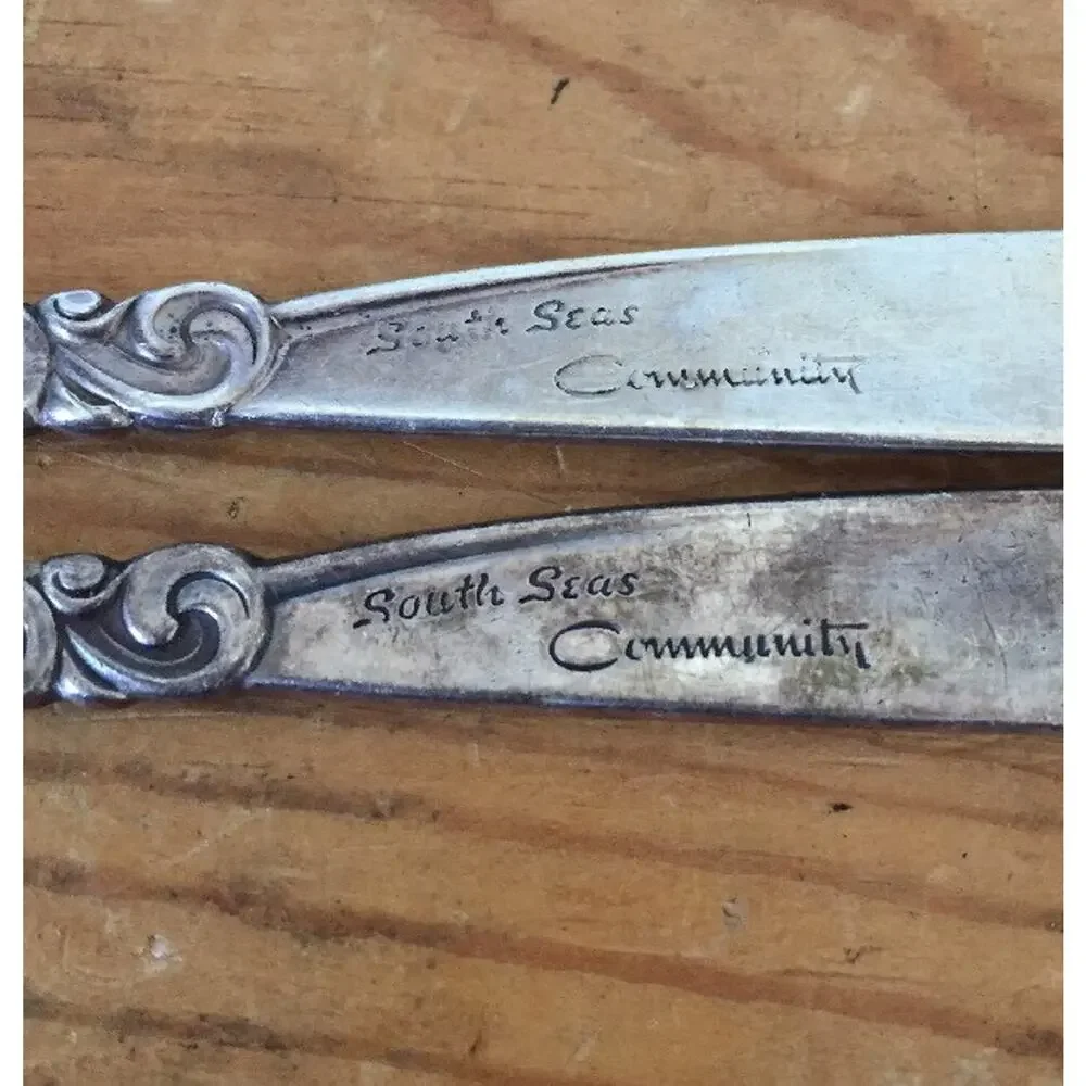 Vintage Oneida South Seas Silverplate Flatware Fork + Butter Spreader Knife